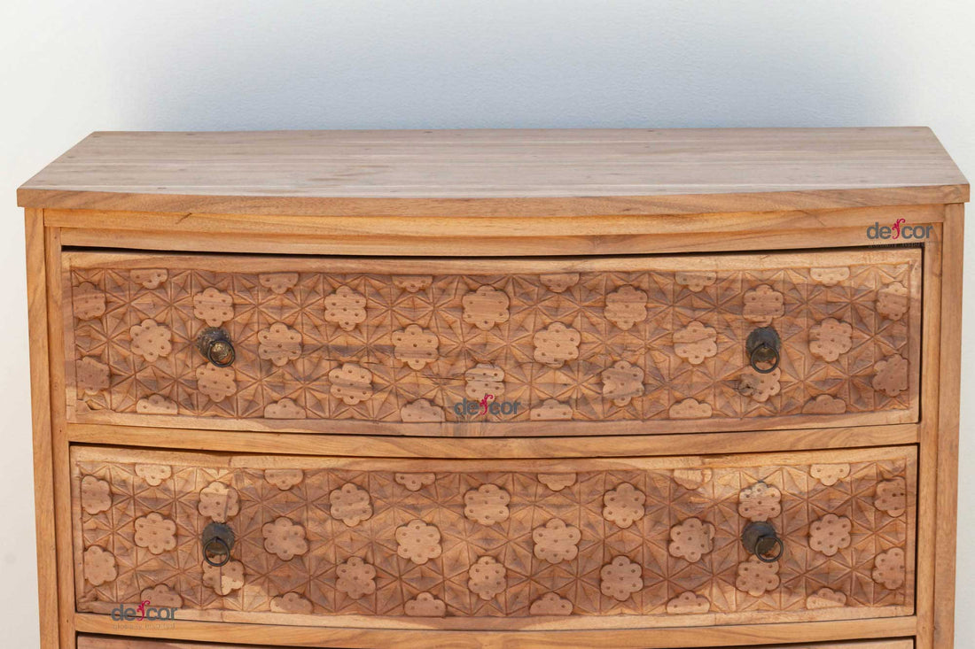 Bow Front Finely Carved Teak Dresser