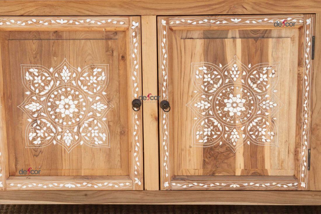 Bleached Teak Damascus Mother of Pearl Credenza