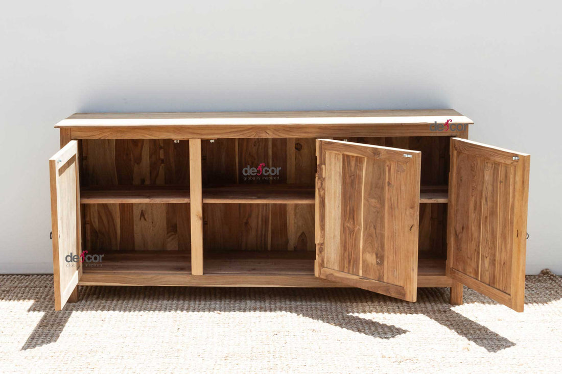 Bleached Teak Damascus Mother of Pearl Credenza