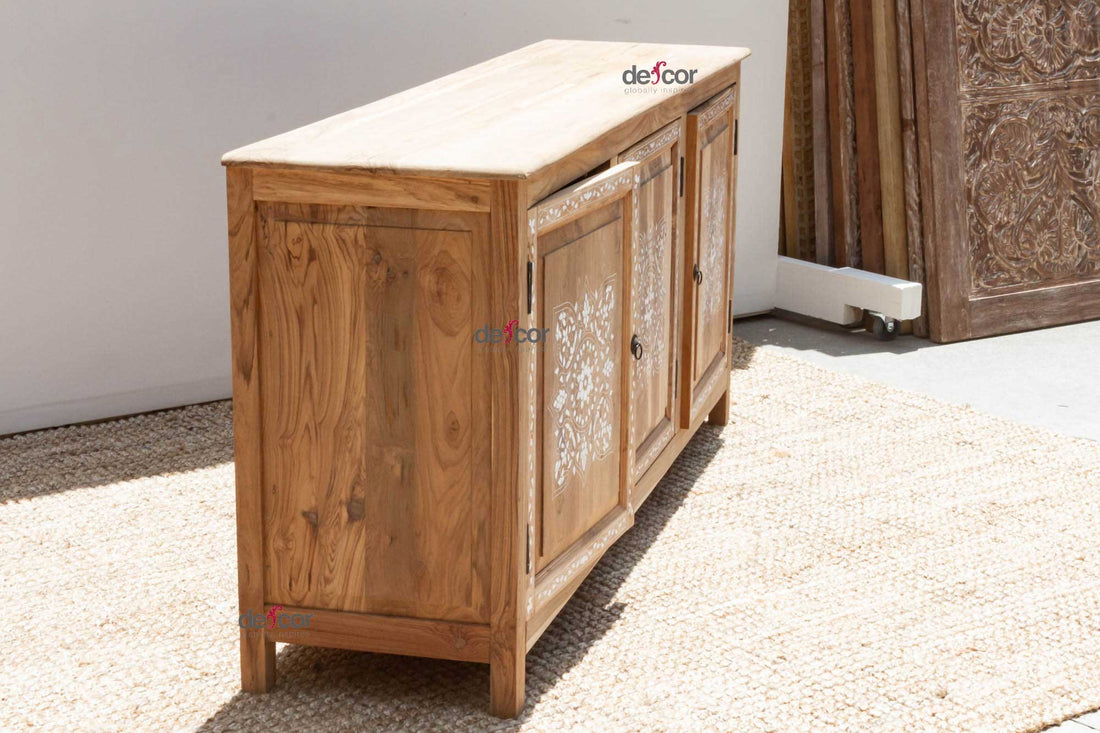 Bleached Teak Damascus Mother of Pearl Credenza
