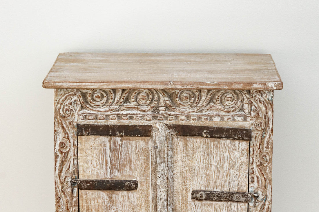 Primitive Teak & Metal Carved Cabinet