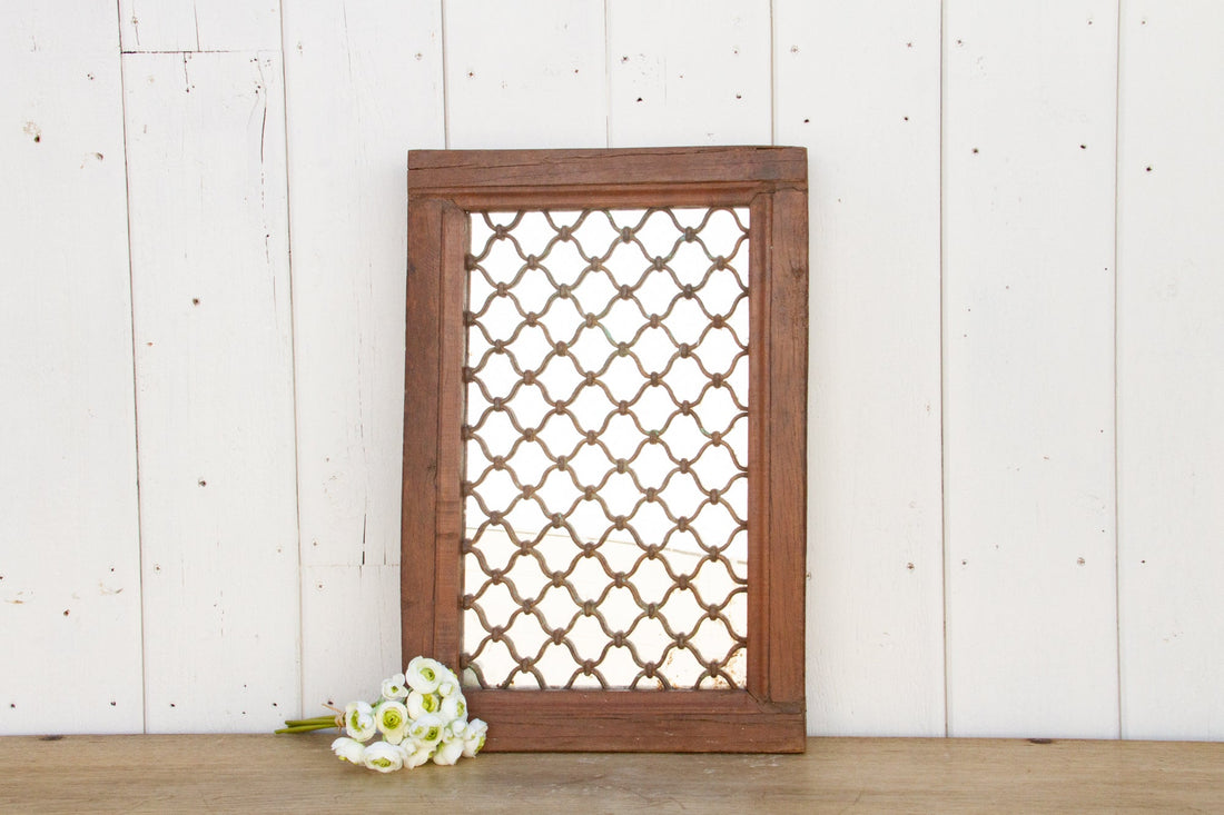 Antique Teak & Iron Jali Mirror