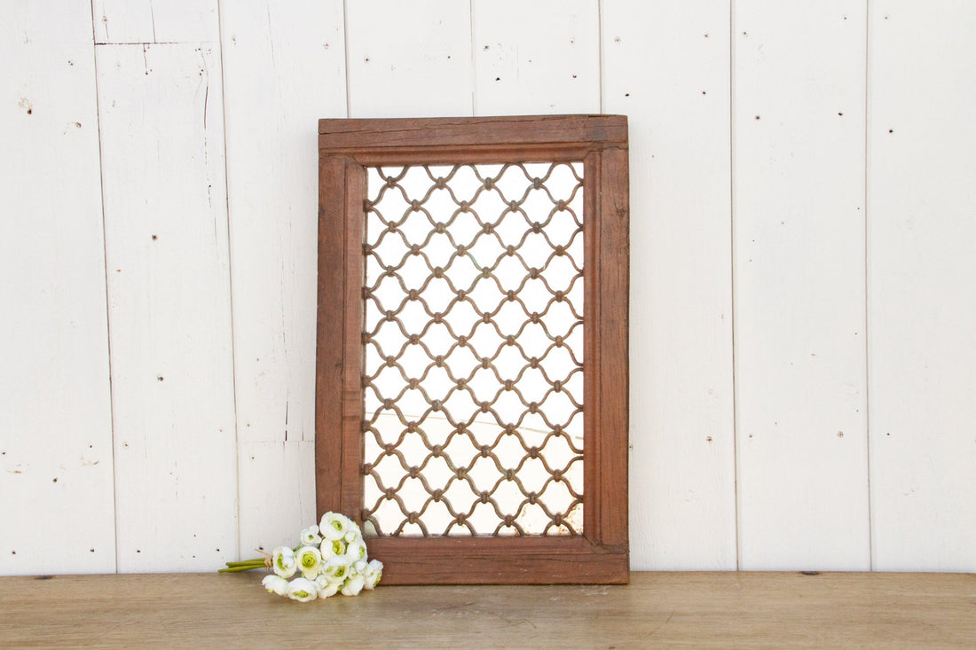 Antique Teak & Iron Jali Mirror
