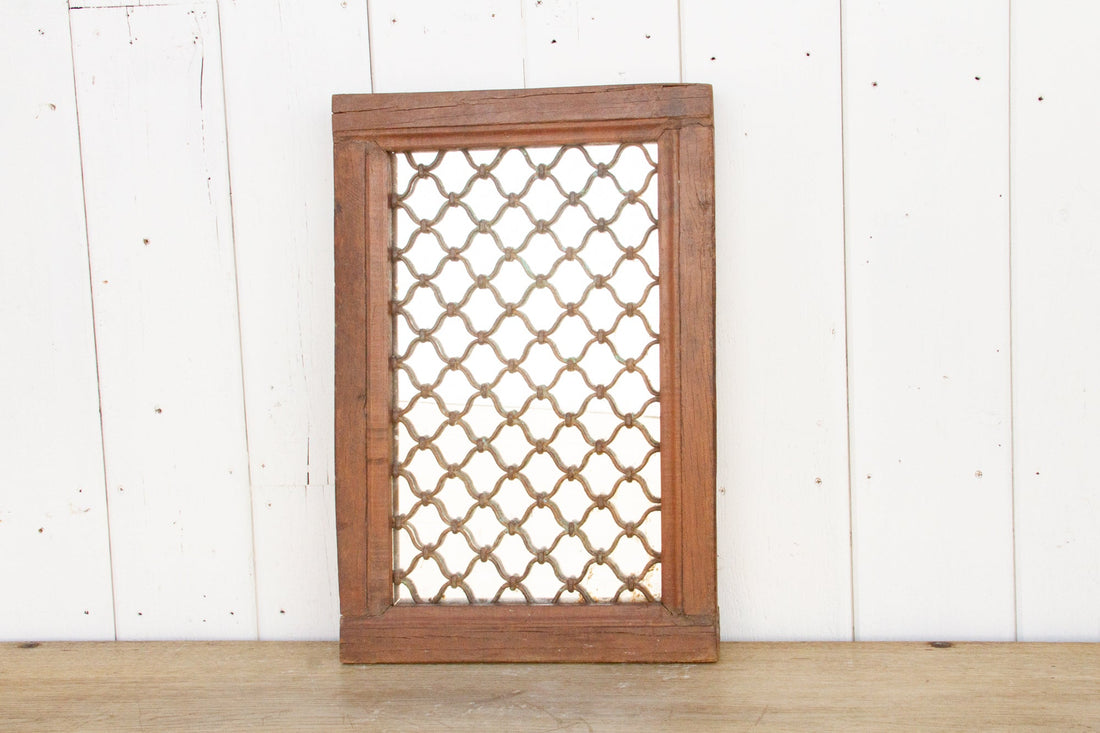 Antique Teak & Iron Jali Mirror