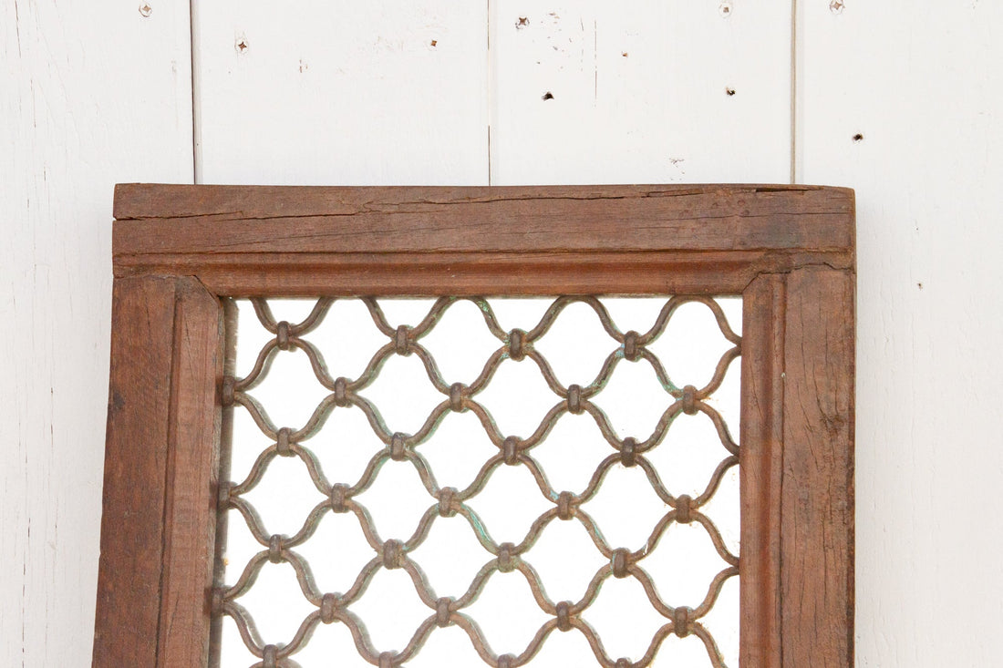 Antique Teak & Iron Jali Mirror