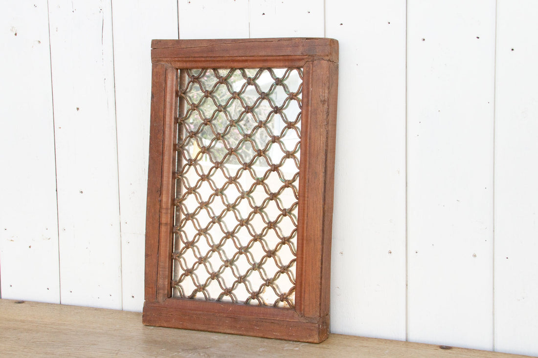 Antique Teak & Iron Jali Mirror