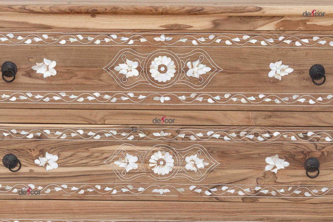 Long Bleached Teak Damascus Inlay Dresser