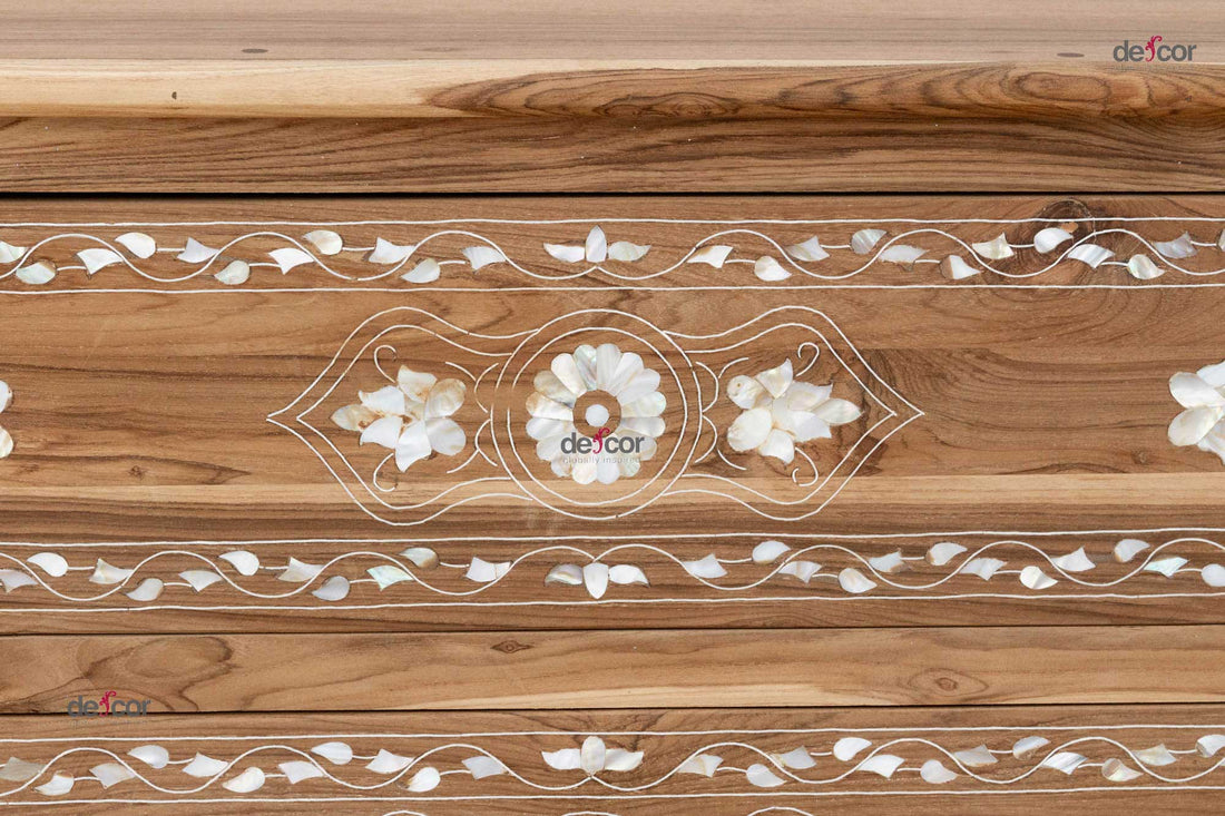 Long Bleached Teak Damascus Inlay Dresser