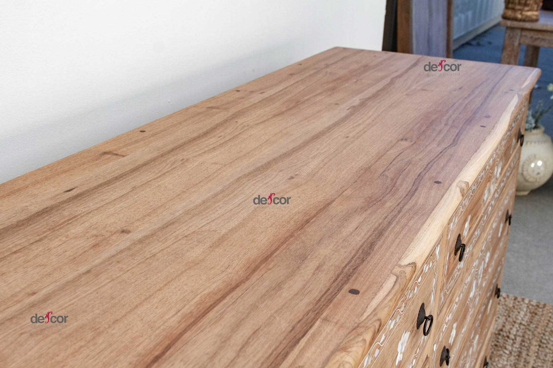 Long Bleached Teak Damascus Inlay Dresser