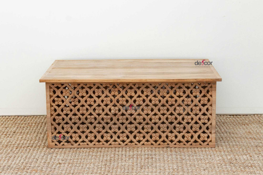 Reclaimed Teak Carved Floral Jali Coffee Table