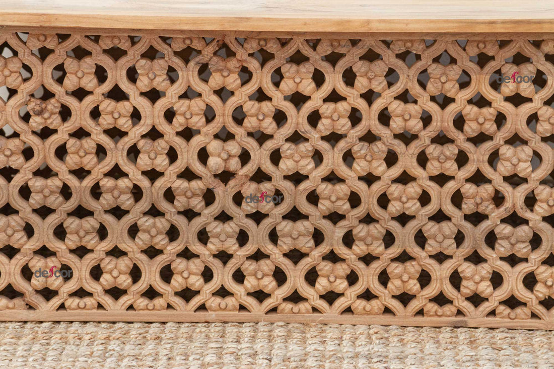 Reclaimed Teak Carved Floral Jali Coffee Table