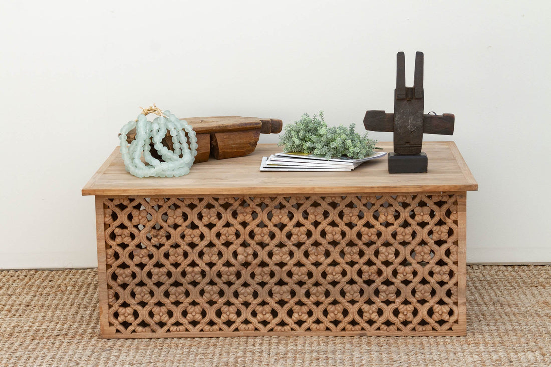 Reclaimed Teak Carved Floral Jali Coffee Table