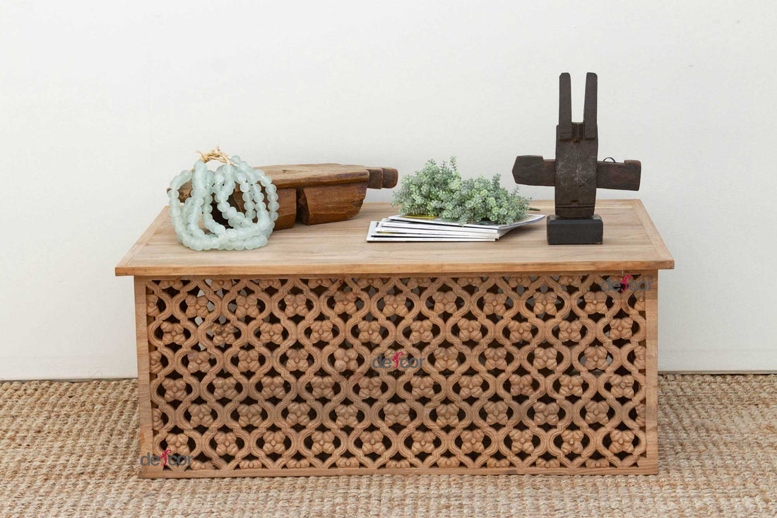 Reclaimed Teak Carved Floral Jali Coffee Table