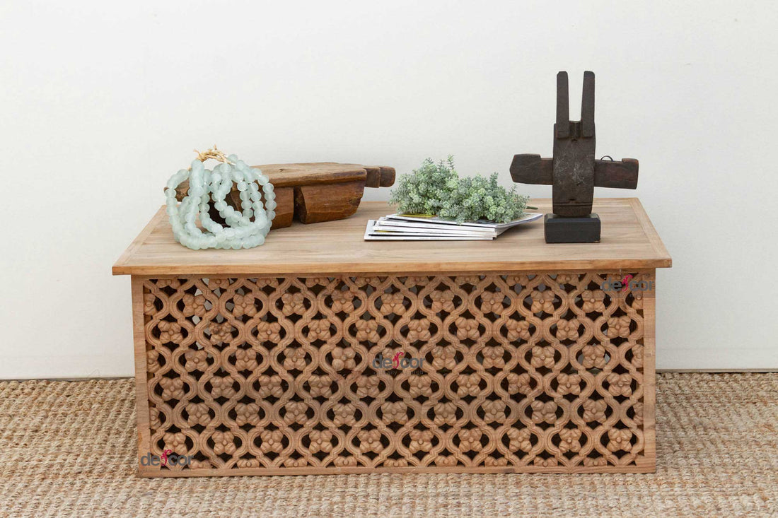 Reclaimed Teak Carved Floral Jali Coffee Table
