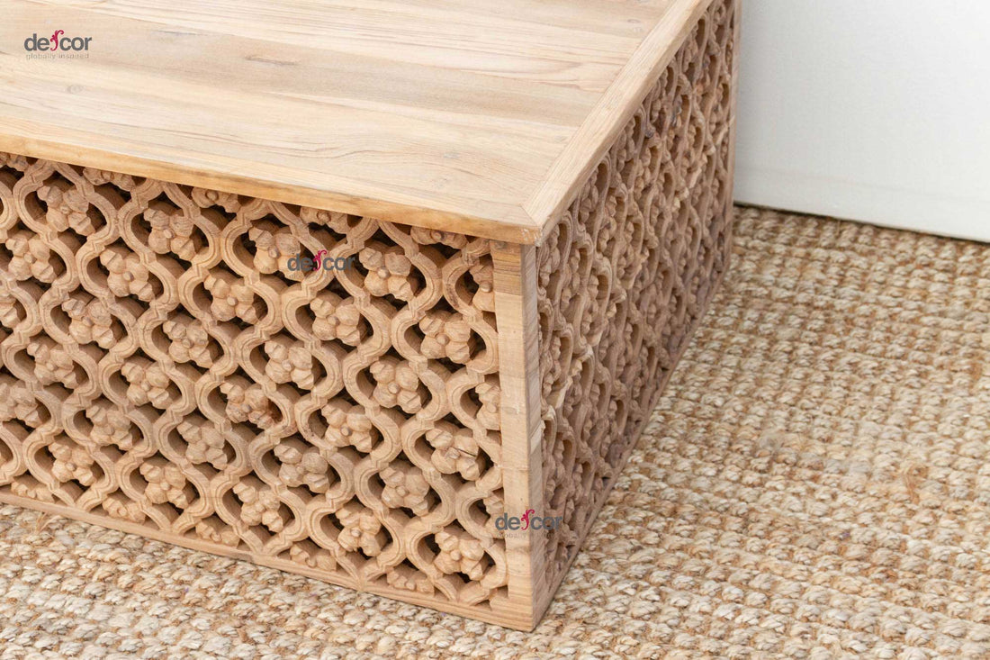 Reclaimed Teak Carved Floral Jali Coffee Table