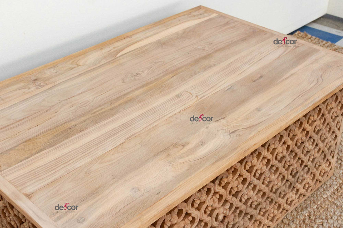 Reclaimed Teak Carved Floral Jali Coffee Table