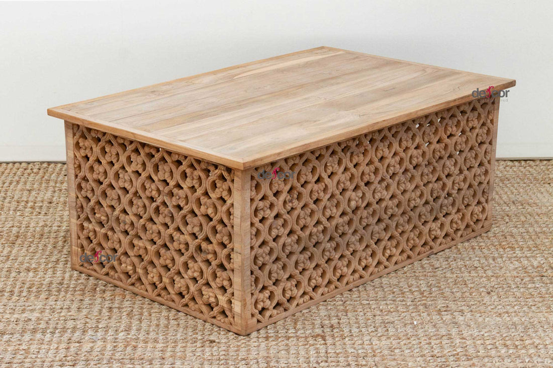 Reclaimed Teak Carved Floral Jali Coffee Table