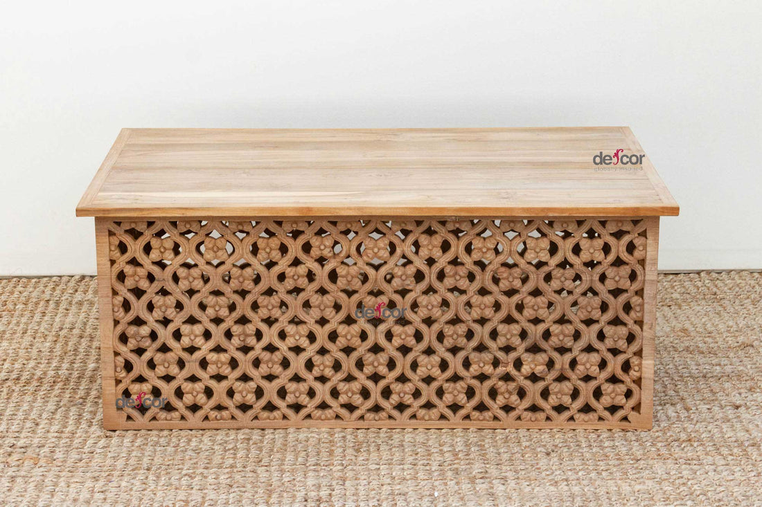 Reclaimed Teak Carved Floral Jali Coffee Table