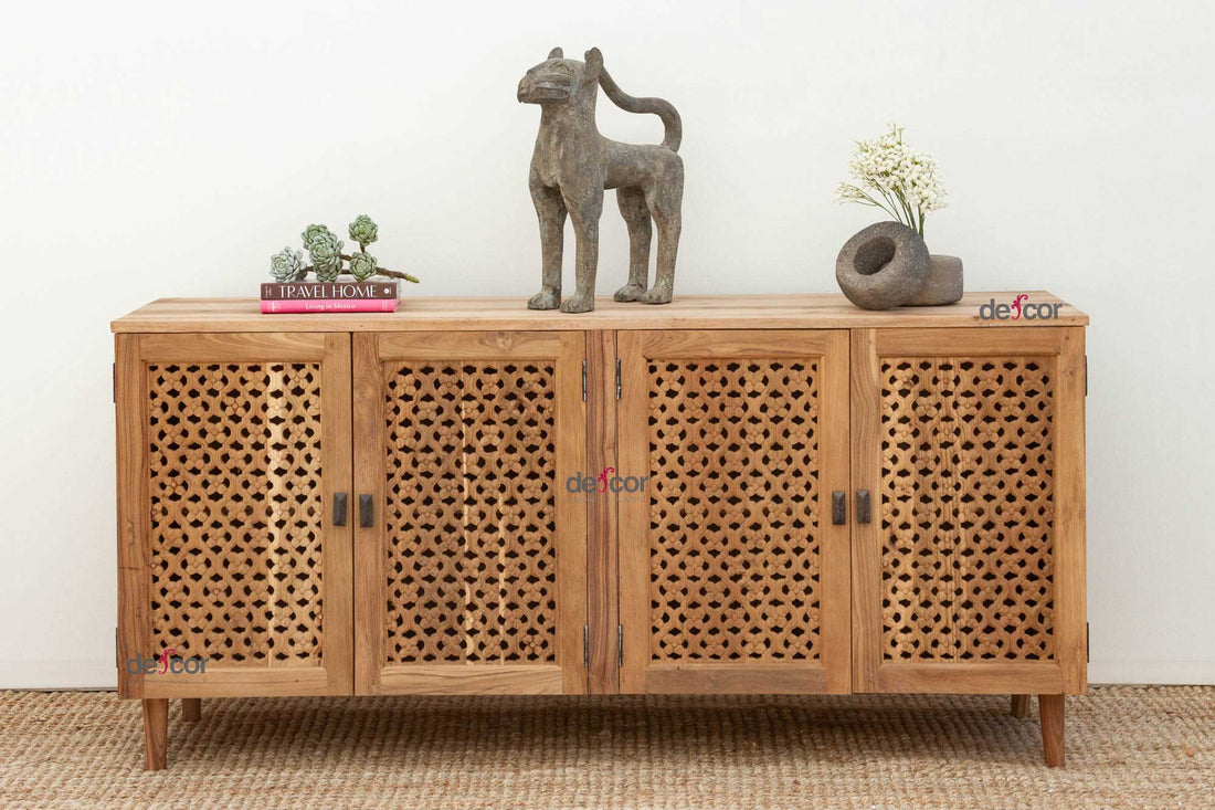 Reclaimed Teak Carved Floral Jali Sideboard