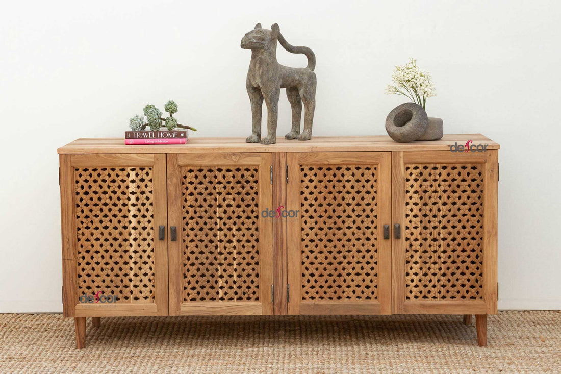 Reclaimed Teak Carved Floral Jali Sideboard
