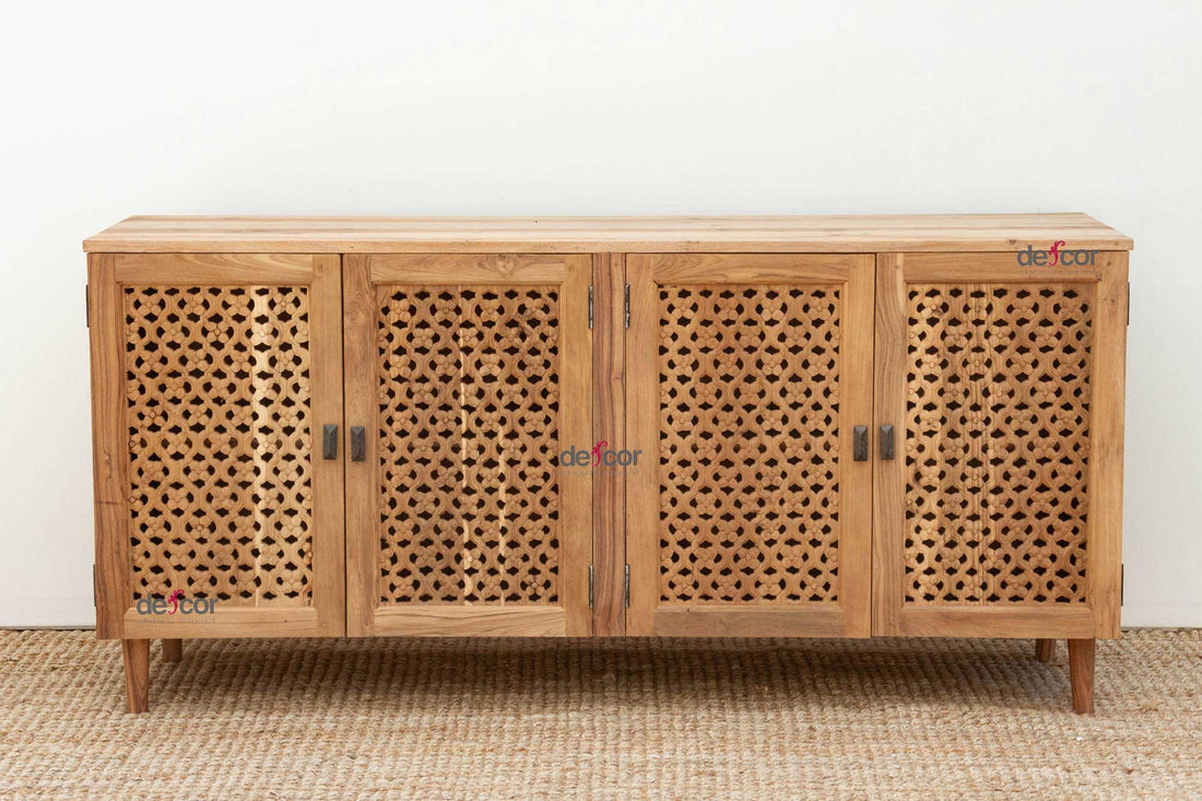 Reclaimed Teak Carved Floral Jali Sideboard
