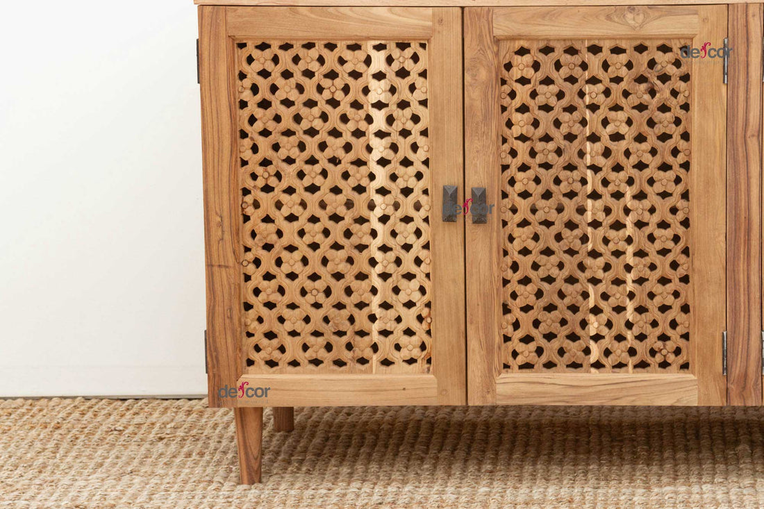 Reclaimed Teak Carved Floral Jali Sideboard