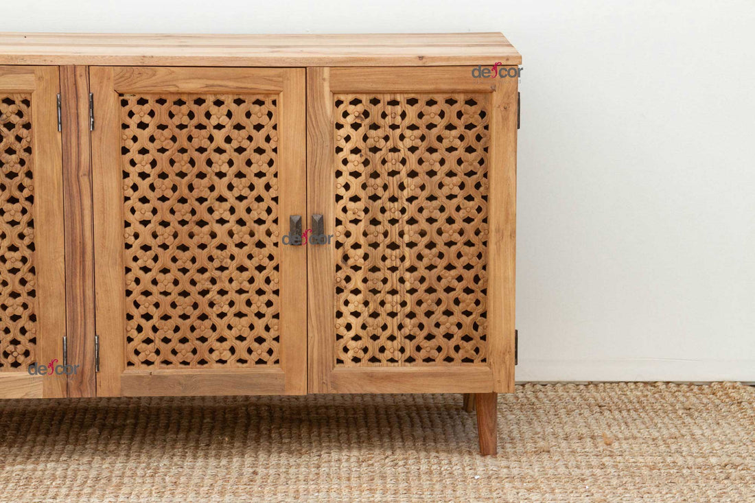 Reclaimed Teak Carved Floral Jali Sideboard