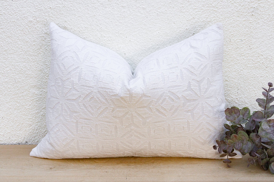 Linen Mist Lumbar Applique Pillow Cover