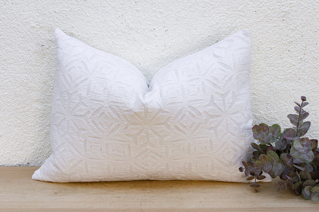 Linen Mist Lumbar Applique Pillow Cover