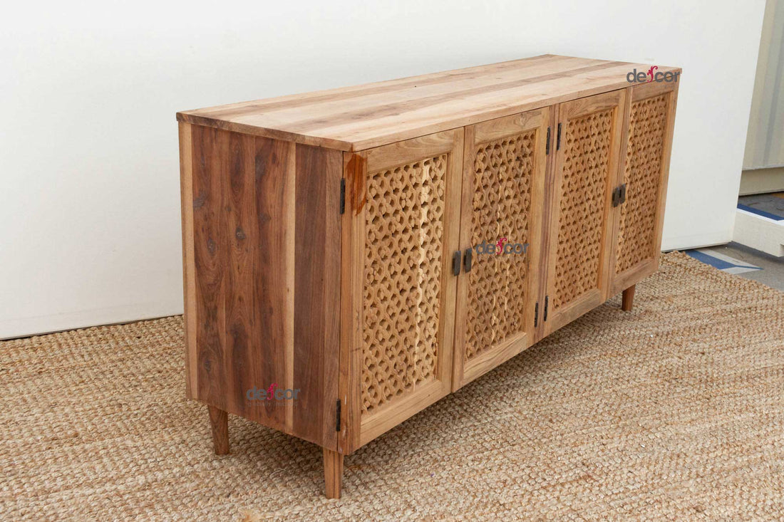 Reclaimed Teak Carved Floral Jali Sideboard