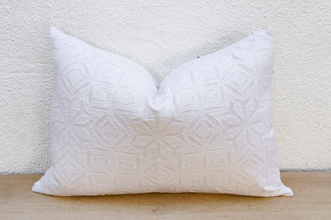Linen Mist Lumbar Applique Pillow Cover