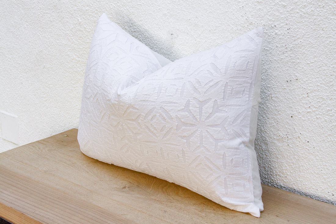 Linen Mist Lumbar Applique Pillow Cover