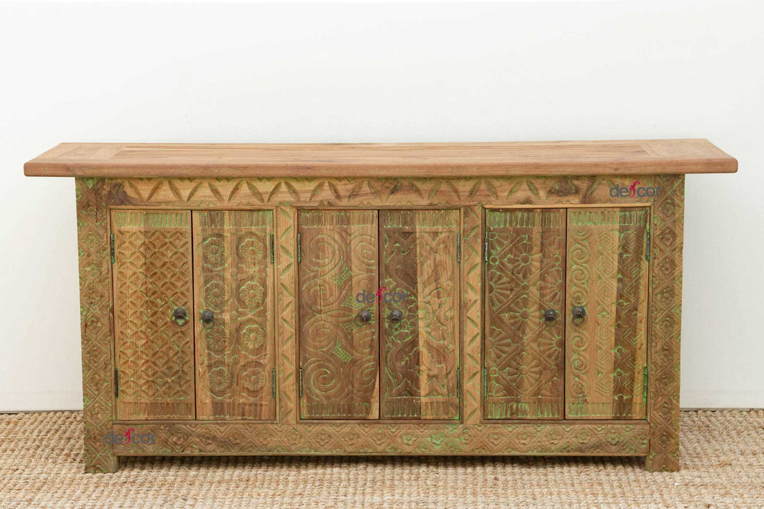 Rustic Handcarved Coromandel Teak Credenza
