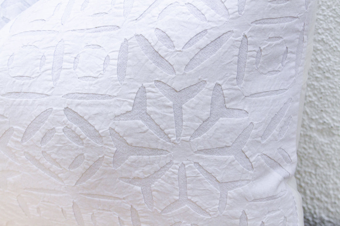 Linen Mist Lumbar Applique Pillow Cover