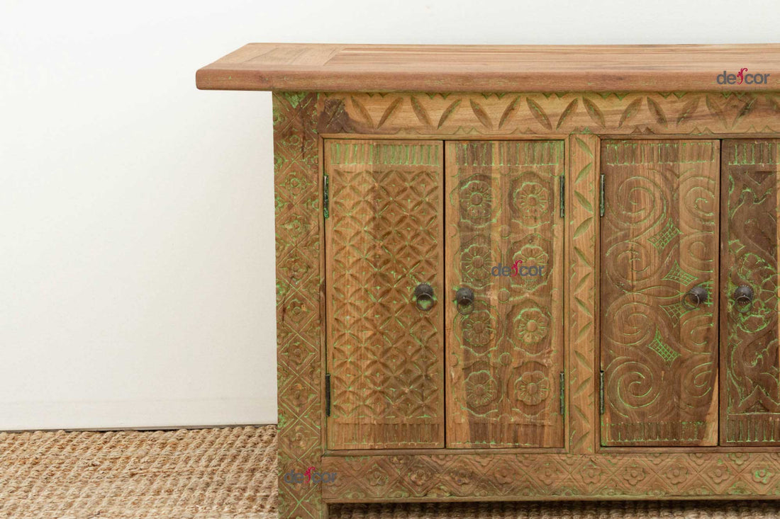 Rustic Handcarved Coromandel Teak Credenza