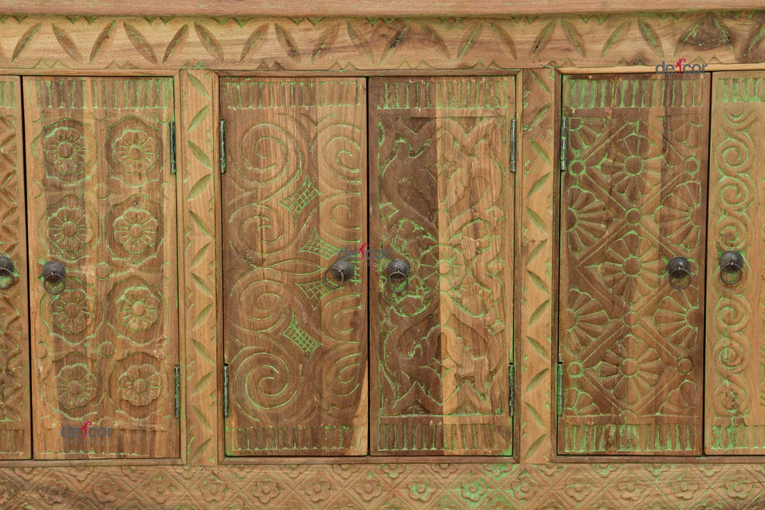 Rustic Handcarved Coromandel Teak Credenza