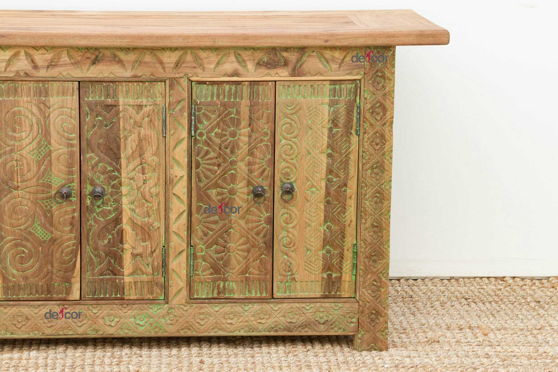 Rustic Handcarved Coromandel Teak Credenza