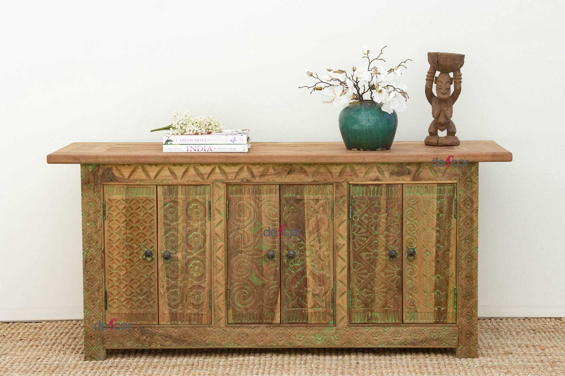 Rustic Handcarved Coromandel Teak Credenza