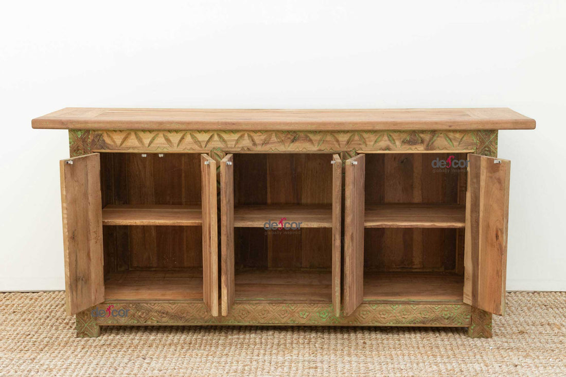 Rustic Handcarved Coromandel Teak Credenza