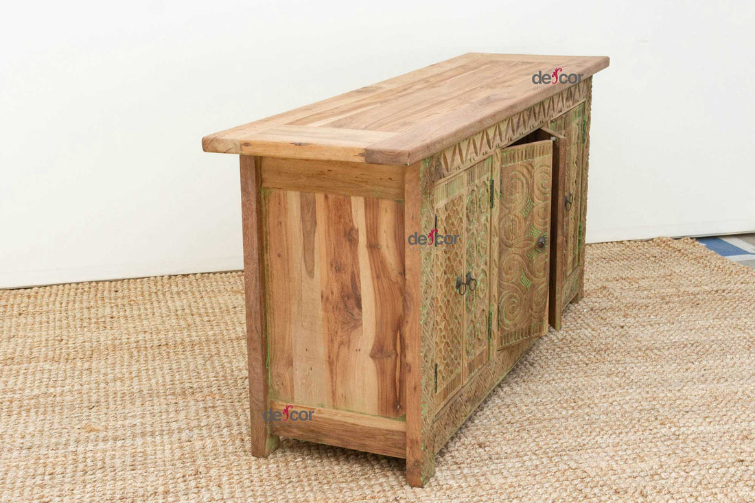 Rustic Handcarved Coromandel Teak Credenza