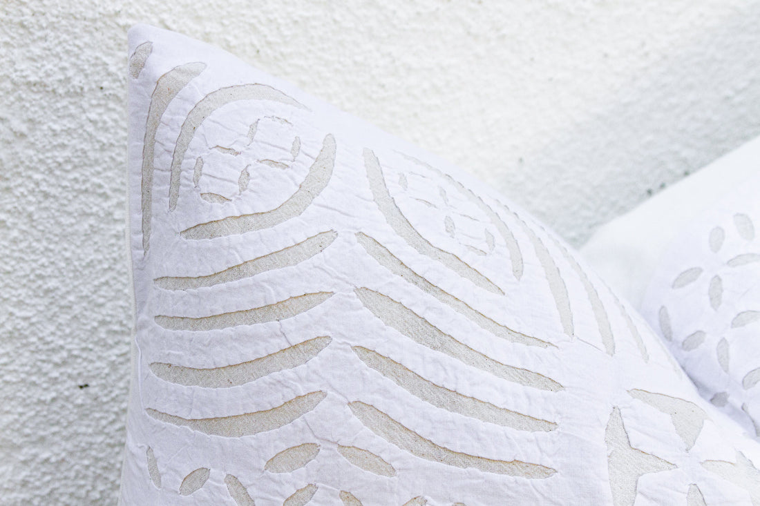 Almond Linen Lumbar Applique Pillow Cover