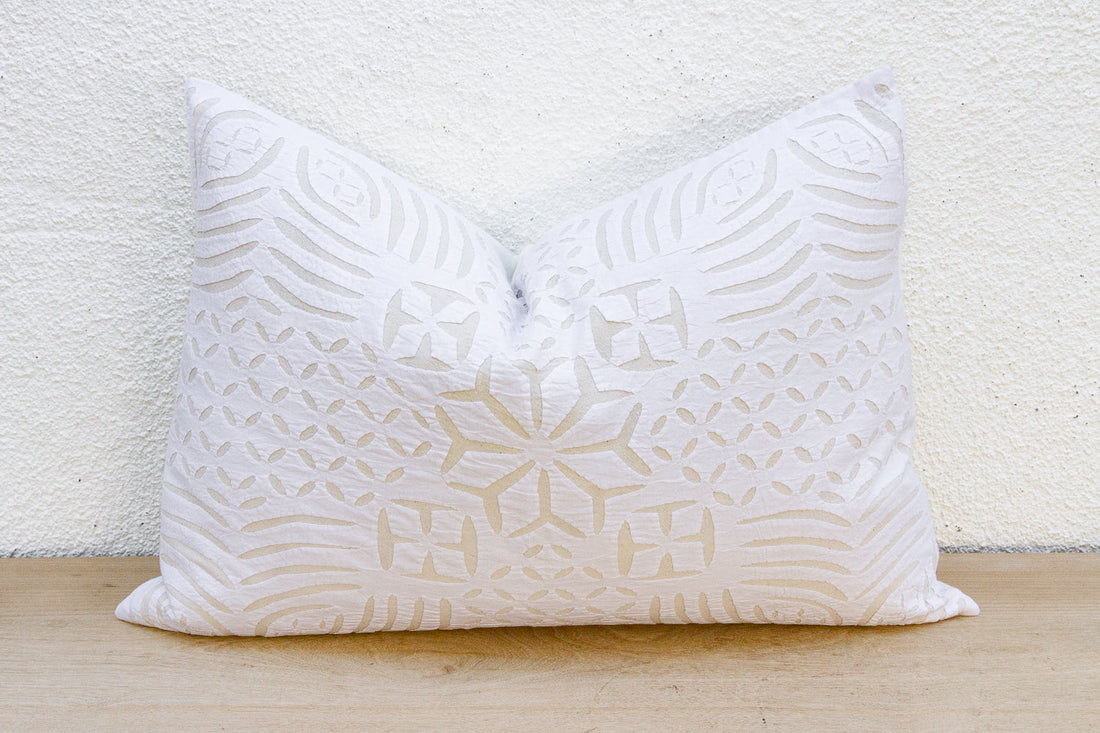 Almond Linen Lumbar Applique Pillow Cover
