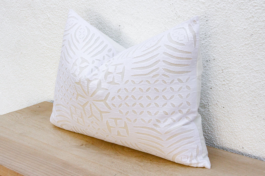 Almond Linen Lumbar Applique Pillow Cover