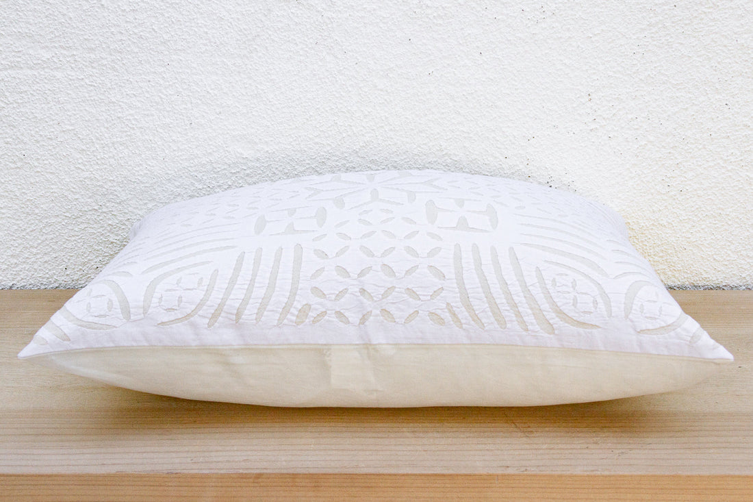 Almond Linen Lumbar Applique Pillow Cover
