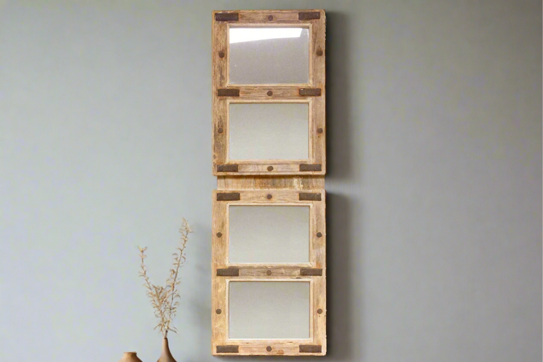 Antique Bleached Teak Window Mirror