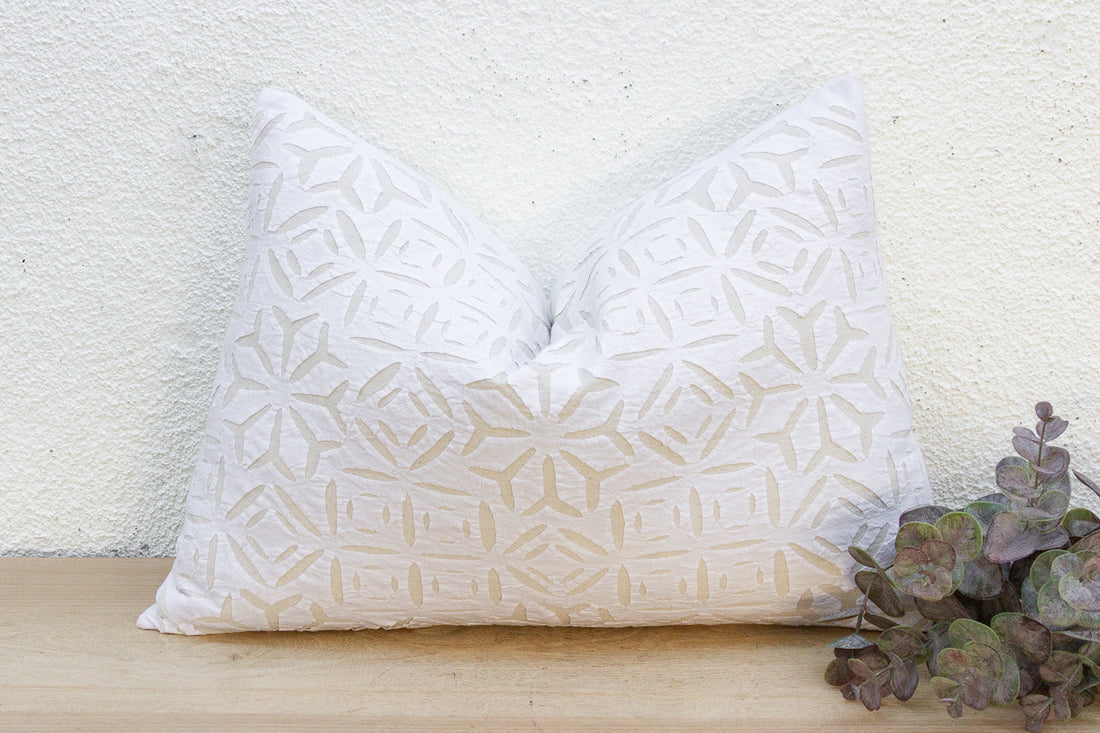 Moonlit Linen Lumbar Applique Pillow Cover