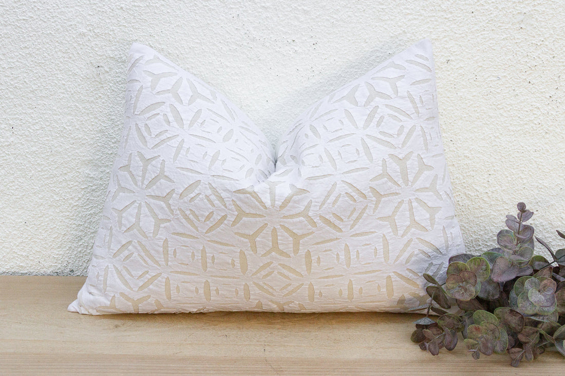 Moonlit Linen Lumbar Applique Pillow Cover