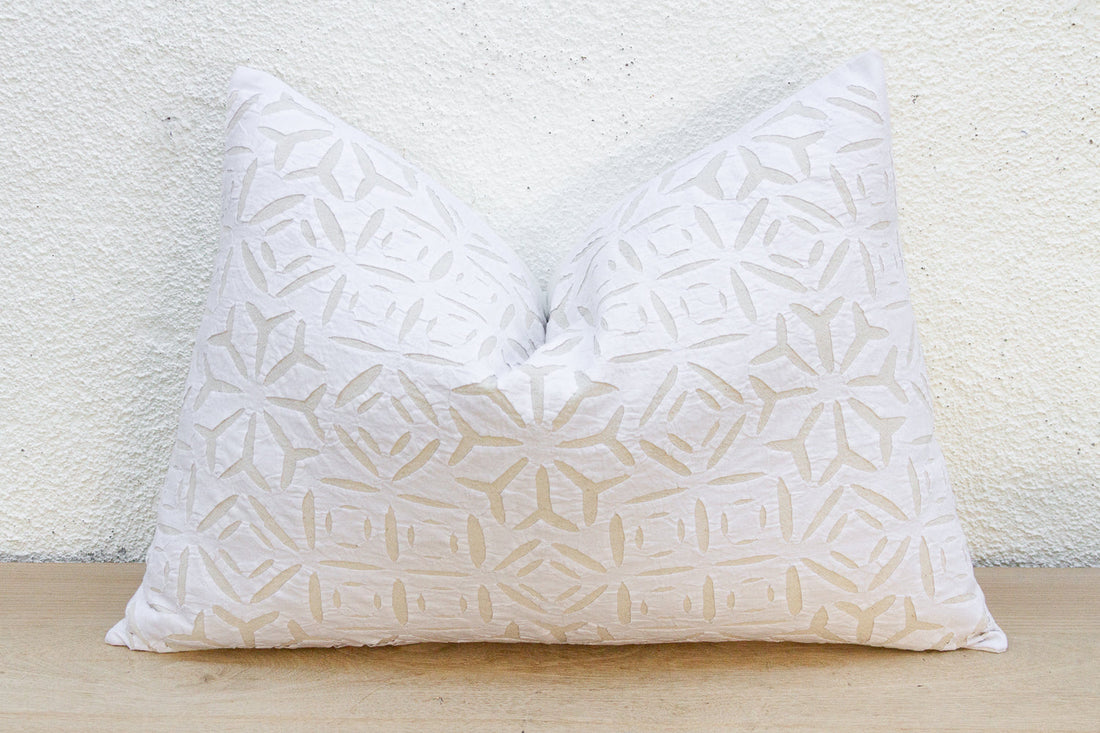 Moonlit Linen Lumbar Applique Pillow Cover