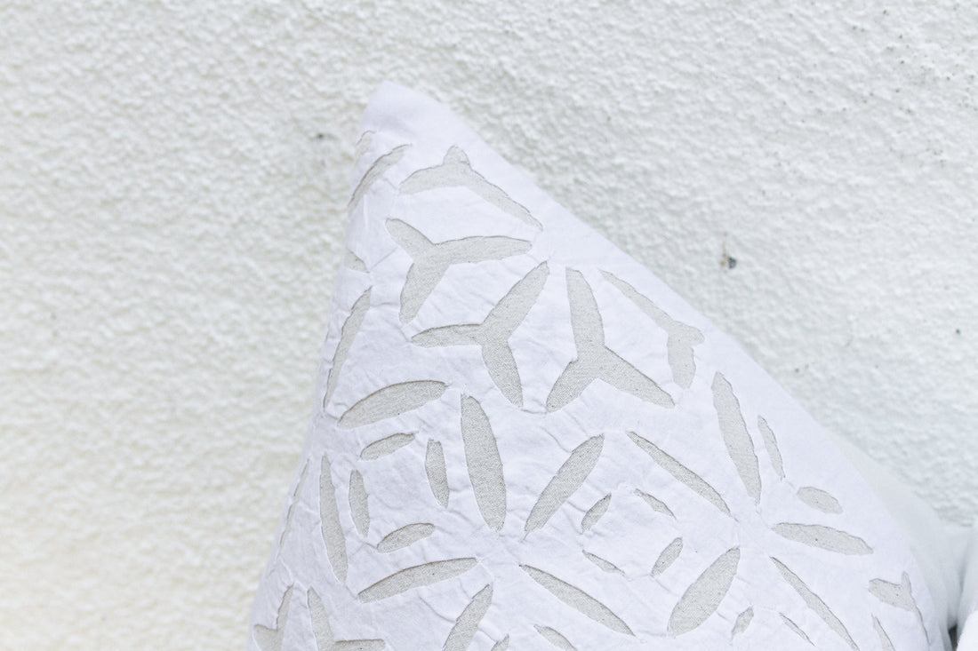 Moonlit Linen Lumbar Applique Pillow Cover