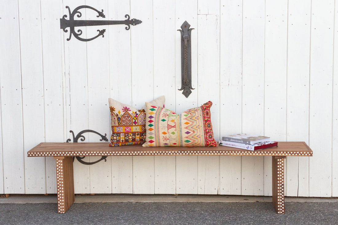 Reclaimed Teak Long Mother of Pearl Bench